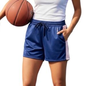 BEBE Sports Shorts Blue with Pink Side Stripe and Logo Size Large